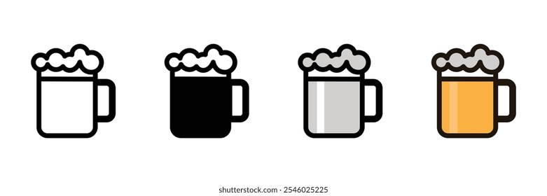 Conjunto de icono de taza de cerveza con espuma. Simbolizando un brindis, amistad o celebración. Símbolo de taza de cerveza. Ilustración vectorial.