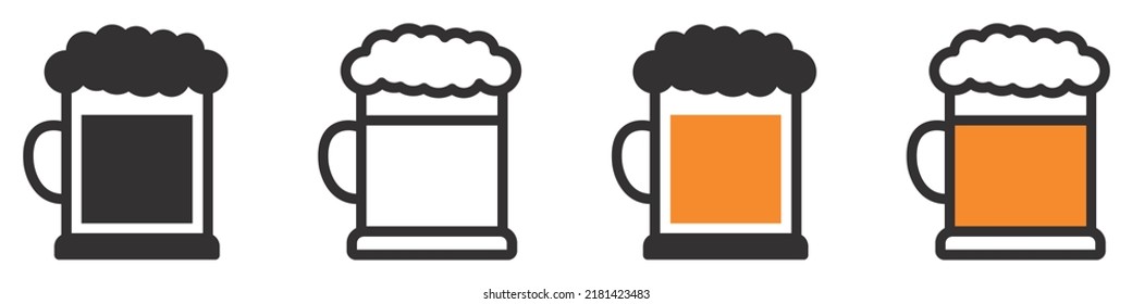 Set of beer mug icons. Beer mug with foam, glass of beer. Collection of beer mugs with foam icon. Vector illustration.