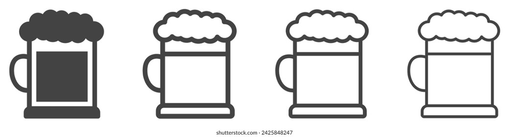 Set of beer mug icons. Beer mug with foam, glass of beer. Collection of beer mugs with foam icon. Vector illustration.