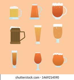 a set of beer mugs of different shapes