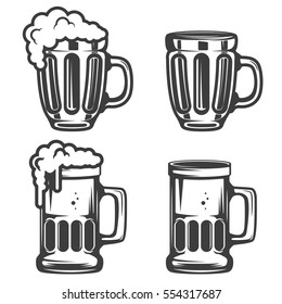 Set of beer mugs icons isolated on white background. Vector illustration.