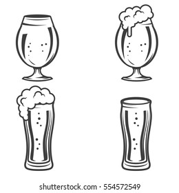 Set of beer mugs icons isolated on white background. Vector illustration.