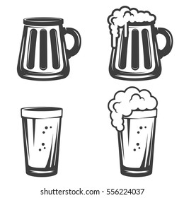 Set of beer mugs icons isolated on white background. Vector illustration.