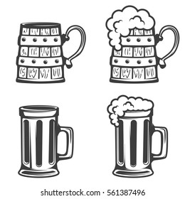 Set of beer mugs icons isolated on white background. Vector illustration.