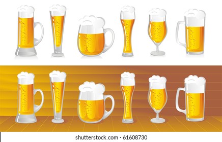 set of beer mugs with a light beer