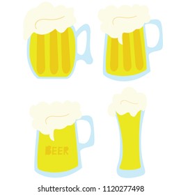 Set of beer mugs on white background