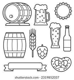 Set of beer objects. Beer festival or Oktoberfest.