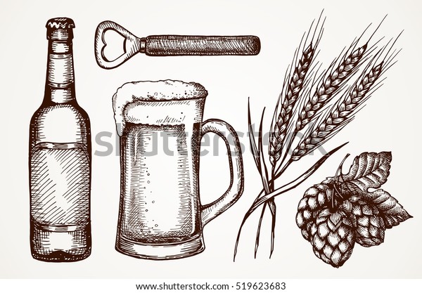 Ensemble D Objets En Biere Dessin A Image Vectorielle De Stock Libre De Droits