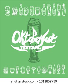 Set of beer objects. Hand drawn vector illustration. Vector set of craft beer bottles in ink hand drawn style.