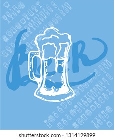 Set of beer objects. Hand drawn vector illustration. Vector set of craft beer bottles in ink hand drawn style.