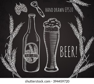 Set of beer objects. Hand drawn vector illustration.