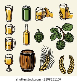 Set of Beer objects in Vintage Style