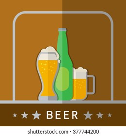 Set of beer on a brown background