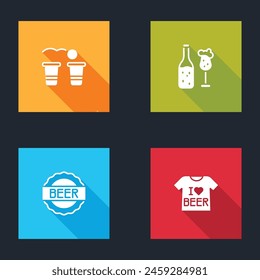 Set Beer pong game, bottle and glass, Bottle cap with beer and T-shirt icon. Vector