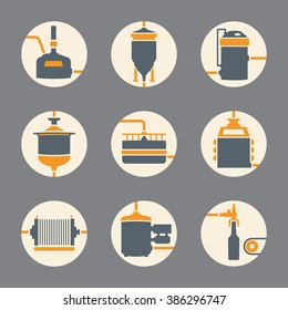 Set of beer production icon, brewery process infographic flat style. Production beer, brewery elements. Vector illustration