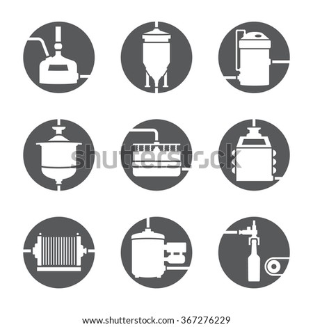 Set of beer production icon, brewery process infographic flat style. Production beer, brewery elements. Vector illustration