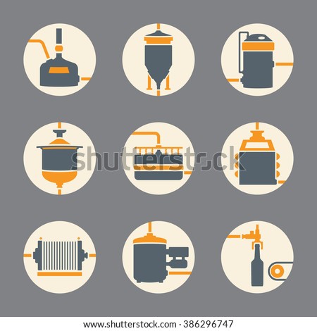 Set of beer production icon, brewery process infographic flat style. Production beer, brewery elements. Vector illustration