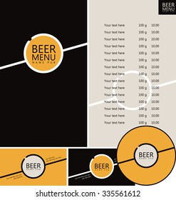 set for the beer pub menu, business cards and coasters for drinks