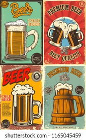 Set of beer pub posters. Design element for poster, card, emblem, sign banner. Vector image