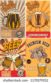 Set of beer pub posters. Design element for poster, card, emblem, sign banner. Vector image