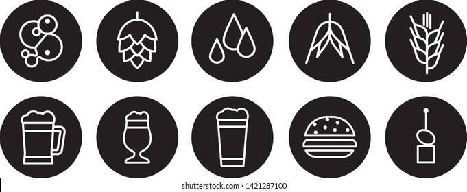 Set of beer related icons, ingredients, glasses and food