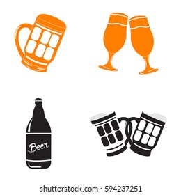 Set of beer related objects on a white background, Vector illustration