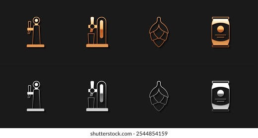 Set Beer tap, con vaso, lúpulo e icono de lata. Vector