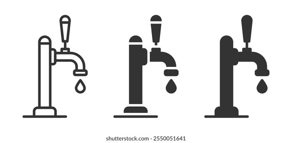 Set von Bierhahn-Icons mit tropfendem Design in verschiedenen Stilen, Vektorgrafik