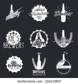 Set of beer themed labels, badges, logos and design templates. Brewery, brewing and homebrew signs. Vector illustration.