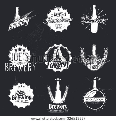 Set of beer themed labels, badges, logos and design templates. Brewery, brewing and homebrew signs. Vector illustration.