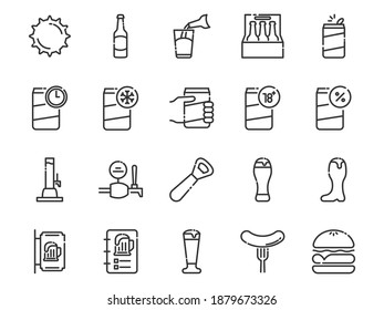 set of beer thin line icons, celebration, party, bar, drinks