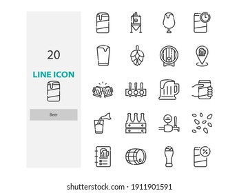 set of beer thin line icons, drinks