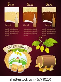 Set of Beer vector elements with wood barrel