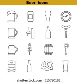 Set of beer vector icons isolated on white background. Modern thin line icons for Web and Mobile.