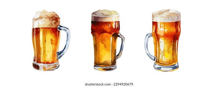 Set mit Bierfarbe einzeln auf weißem Hintergrund. Alkohol-Party-Trinken, Glas Bier, Getränkekollektion. Vektorgrafik