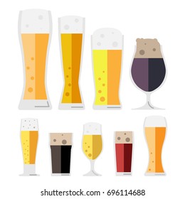 Set of beers glass vector on white background