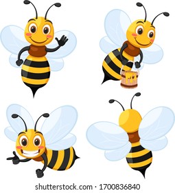 Set of bees of different species on a white. Character