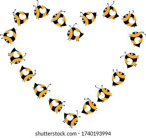 Conjunto de abejas formando un marco en forma de corazón
