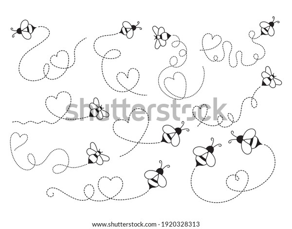 Set Bees Hearts Collection Flying Bees Stock Vector (Royalty Free ...