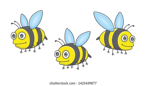 Set of Bees. isolated on white background