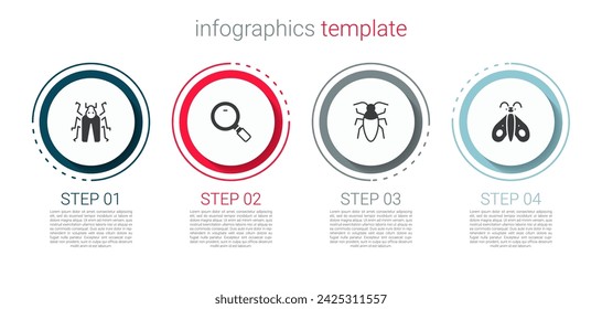 Set Beetle bug, Magnifying glass, Cockroach and Butterfly. Business infographic template. Vector