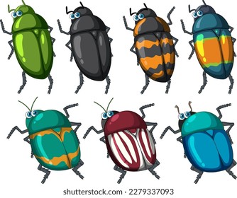 Set of beetle cartoon character illustration