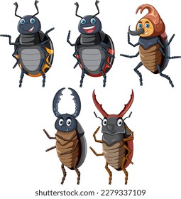 Set of beetle cartoon character illustration