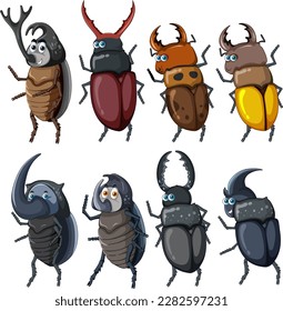 Conjunto de ilustraciones de personajes de dibujos animados de escarabajo