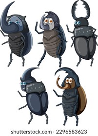 Set of beetle cartoon character illustration