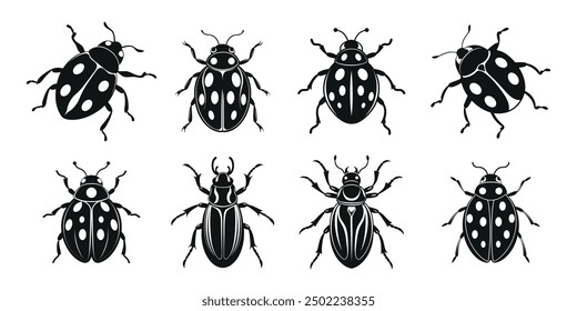 Set of Beetle silhouette vector art illustration on a white background. It is different style.