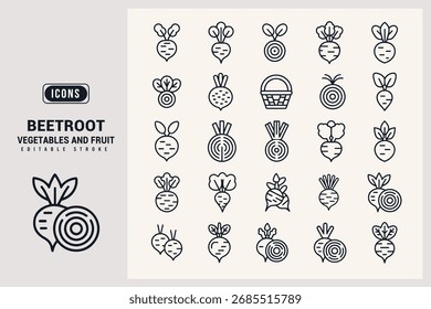 Set of Beetroot Vegetable and Root Icons Representing Healthy Food and Agriculture White Background.
