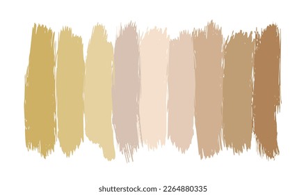 Set of beige brush strokes, vector elements and hand drawn beige strokes isolated, foundation or BB cream strokes imitation