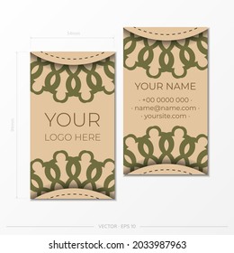 A set of beige business cards with luxurious ornaments. Print-ready business card design with space for your text and abstract patterns.