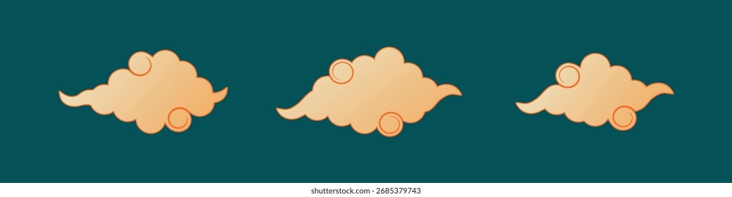A set of beige Chinese clouds. A set of Asian cloud icons. Swirling Japanese clouds for design. Vector illustration.
